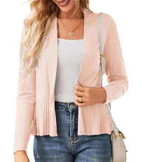 Women's Lightweight Cardigans Peplum Cropped Long Sleeve Smooth Warm Coat Cardigans Light Pink XXL