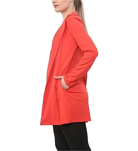 Womens Lightweight Casual Wear Long Sleeve Blazer Open Front Ladies Long Cardigans Orange M/L