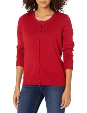 Women's Lightweight Crewneck Cardigan Jumper (Available in Plus Size), Red, M Women's Lightweight Crewneck Cardigan Jumper (Available in Plus Size), Red, M