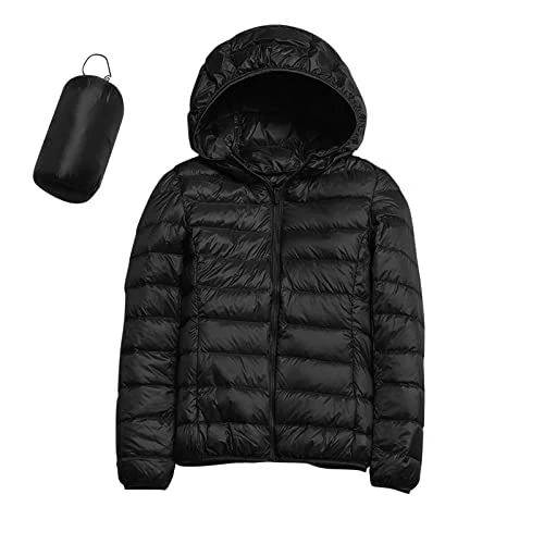 Women's Lightweight Down Jacket, 100 g, Mid-Season, Down Jackets Women's Clothing Lightweight Quilted Jackets Plus Size Warm Jacket Screwed Folding Winter Jacket with Zip, Black, S