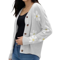 Women's Lightweight Knit Floral V Neck Cardigan Sweater (Large Sweater for Women (A2-Grey, XXXL)