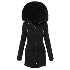 Women's Lightweight Long Sleeve Puffer Coat Jacket Women's Pure Colour Down Coat with Hood Zip Warm Thick Jacket Coat with Pockets Belt Women's Winter Jacket Coat Winter Jacket, L3-black, XL