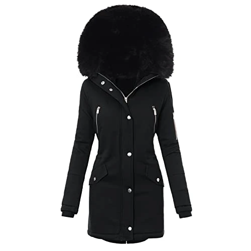 Women's Lightweight Long Sleeve Puffer Coat Jacket Women's Pure Colour Down Coat with Hood Zip Warm Thick Jacket Coat with Pockets Belt Women's Winter Jacket Coat Winter Jacket, L3-black, XL
