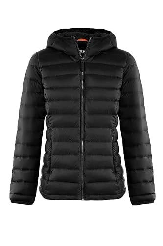 Women's Lightweight Packable Down Jacket Quilted Puffer Coat with Stand Collar Hooded Black XL