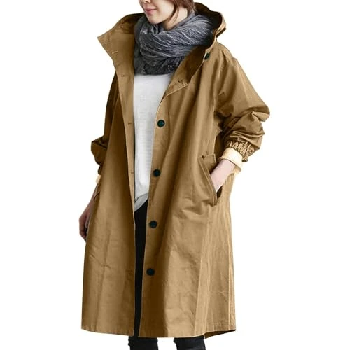 Women's Lightweight Trench Jacket Solid Color Windbreaker Outwear Womens Elegant Long Sleeve Wild Waterproof Windbreaker Outdoor Coat Ladies Jacket Raincoats Spring Autumn Rain Jacket(Brown,4XL)