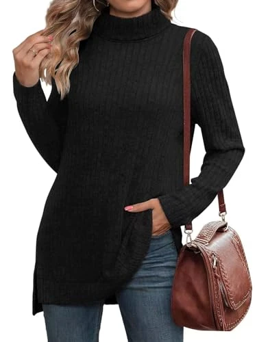 Women's Lightweight Turtleneck Pullover Long Sleeve Shirt Soft Ribbed Knit Casual Knitted Jumper Tops Pullover Women's Elegant, black, M