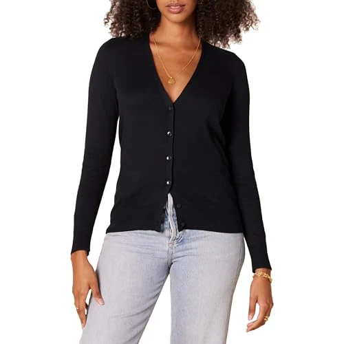 Women's Lightweight V-Neck Cardigan Jumper (Available in Plus Size), Black, XXL