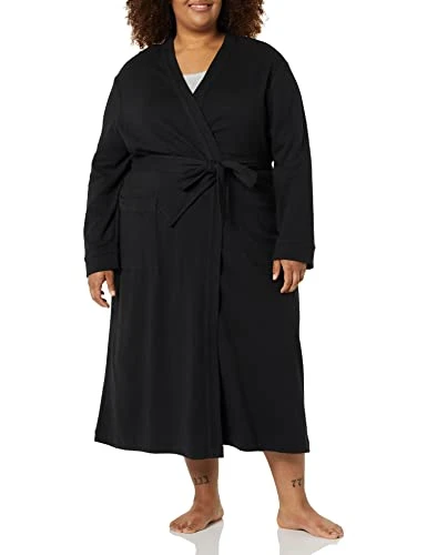 Women's Lightweight Waffle Full-Length Robe (Available in Plus Size), Black, M