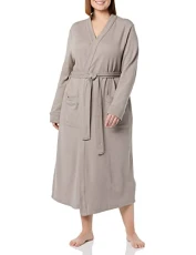 Women's Lightweight Waffle Full-Length Robe (Available in Plus Size), Smokey Grey, M