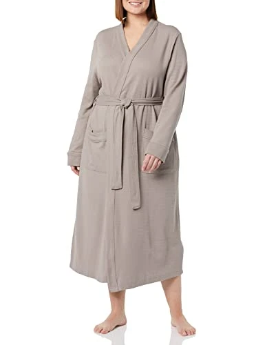 Women's Lightweight Waffle Full-Length Robe (Available in Plus Size), Smokey Grey, M