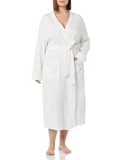 Women's Lightweight Waffle Full-Length Robe (Available in Plus Size), White, XS