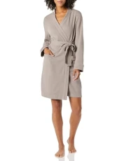 Women's Lightweight Waffle Mid-Length Robe (Available in Plus Size), Smokey Grey, L