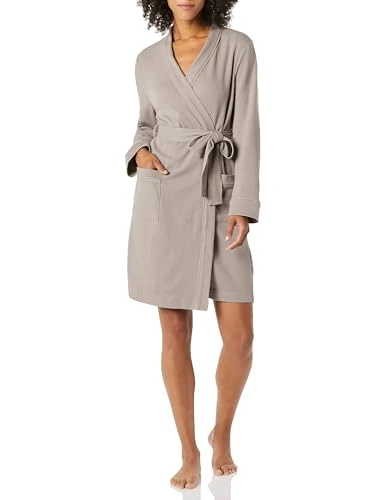 Women's Lightweight Waffle Mid-Length Robe (Available in Plus Size), Smokey Grey, L