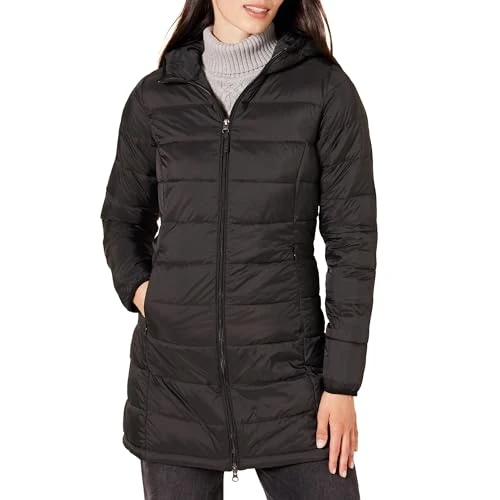 Women's Lightweight Water-Resistant Hooded Puffer Coat (Available in Plus Sizes), Black, M