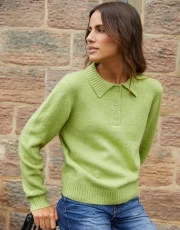 Women's Lime Green Knitted Long Sleeve Polo Jumper