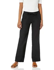 Women's Linen Blend Drawstring Relaxed Fit Wide Leg Pant (Available in Plus Size), Black, L Women's Linen Blend Drawstring Relaxed Fit Wide Leg Pant (Available in Plus Size), Black, L
