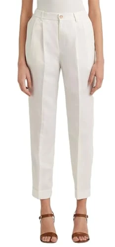 Womens Linen Blend Linen Ankle Pants, White/White, 12