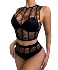 Womens Lingerie Set Fishnet Babydoll Bodysuit Sexy Nightwearr Sleepwear Nightdress(Black st,one size)