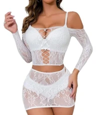 Womens Lingerie Set Fishnet Babydoll Bodysuit Sexy Nightwearr Sleepwear Nightdress(White xkjc,one size)