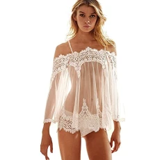 Women's Lingerie Underwear Babydoll Sleepwear Transparent Lace Dress G-String Set Wild Temptation Outfit Bedroom Honeymoon White UK 10