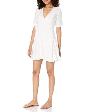 Women's Liquid Viscose Wrap Dress Casual, White, 8