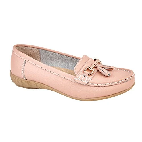 Womens Loafers Slip-On Boat Shoes with Tassel and Moccasin Plimsole Pumps. Blush