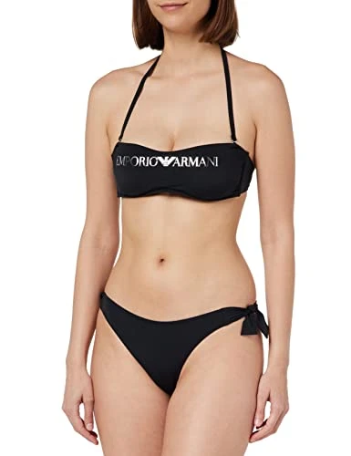 Women's Logo Lover Band and Bow Brazilian Bikini Set, Black, M