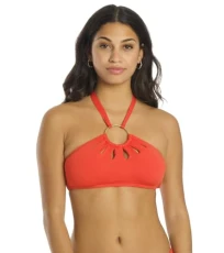 Women's Logo-Ring Cutout Halter Bikini Top (Red Sunset, X-Small) Women's Logo-Ring Cutout Halter Bikini Top (Red Sunset, X-Small)