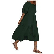 Women's long clothing round the neckline Christmas party basic casual dress wrap dress, Green, 5XL