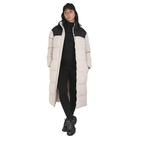 Womens Long Coat Puffer Jacket Comfort Fit Zip Up Over Coat Long Sleeve Coats for Ladies, Stone Colo