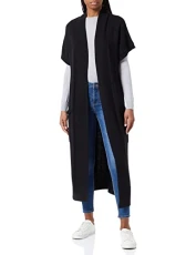 Women's Long Collarless Vest Cardigan Sweater, Black, M Women's Long Collarless Vest Cardigan Sweater, Black, M