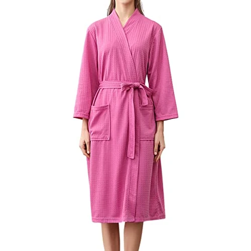 Women's Long Cotton Dressing Gown Breathable Plain Unisex Bathrobe for Splicing Housewear Bridal Bathrobe Dressing Gown Women's Cotton Long Warm, Hot Pink, XL