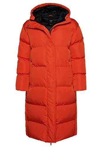 Women's Long Cut Quilted Coat with Hood, pureed pumpkin, 44