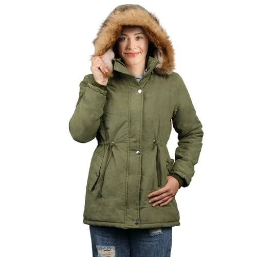 Women's Long Down Cotton Jacket Winter waterproof Down Thickened Coat Hooded Green S