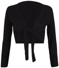 Womens Long Full Sleeves Ladies Stretch Bolero Cropped Cardigan Front Tie Knot Shrug Top Black 12-14