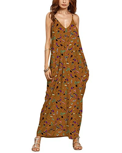 Womens Long Geometric Printing Dress Cover Up Without Sleeves Sling Dress V-Neck Maxi Gown 10 XL