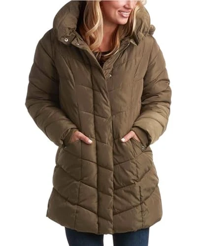 Women's Long Heavy Weight Puffer Jacket Down Alternative Coat, Olive, S