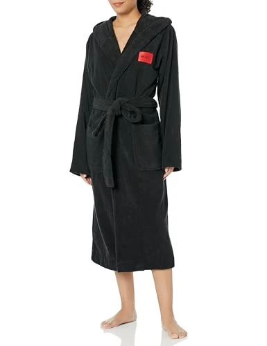 Women's Long Length Hooded Terry Robe, Stormy Black, XL