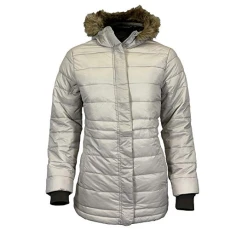 Womens Long Length Puffer Coat Beige