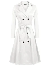 Women's Long Lightweight Coat Outwear Trench Coat With Pockets, White, XXL