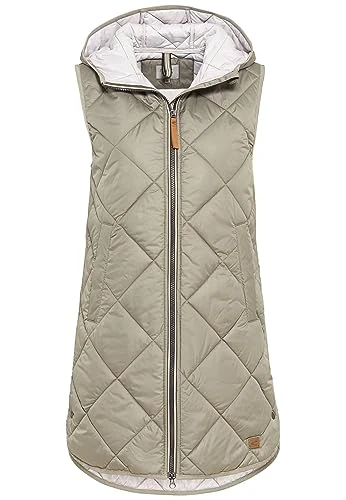 Women's Long Lightweight Quilted Vest with Hood, Brown, XS/S