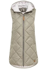 Women's Long Lightweight Quilted Vest with Hood, Brown, XS/S