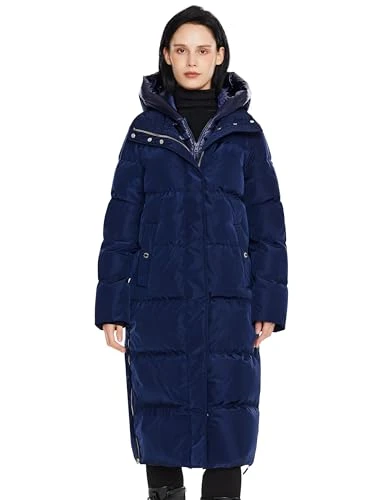 Women's Long Maxi Puffer Jacket Winter Thicken Down Coat Hooded Quilted Jacket Navy M