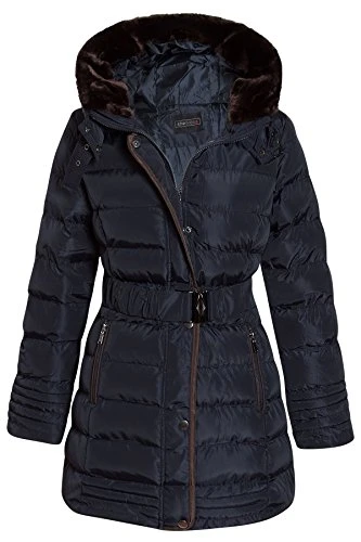 Women's Long Padded Coat Winter Warm Quilted Jacket Hooded Parka Coats With Removable Faux Fur Hood 