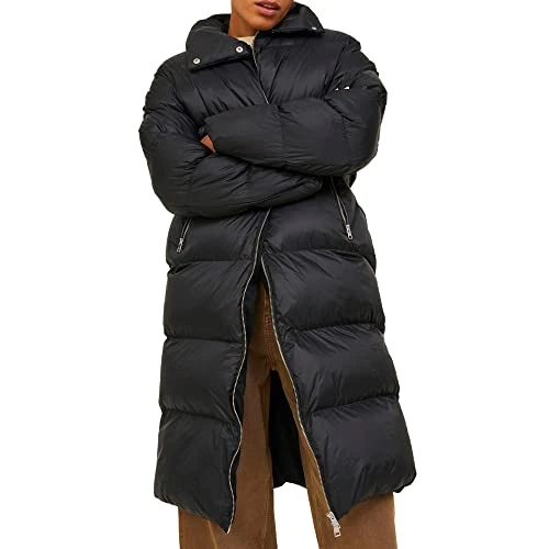 Women's Long Padded Parka Jacket Coat Long Sleeve Winter Coat Warm Puffer Jacket (Black) UK Size S (