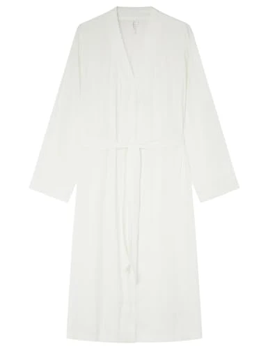 Women's Long Satin Robe Bathrobe, Cotton White, XXL