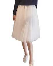 Women's Long Skirt Comfort and Leisure Noble Comfortable Elegant Mesh Yarn Pleated Skirt White