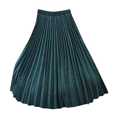 Women's Long Skirt High Waist Loose Stylish and Comfortable Fashion Velvet Pleated Skirt Dark Green