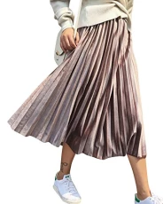 Women's Long Skirt High Waist was Thin Comfortable and Elegant Velvet Pleated Skirt Champagne