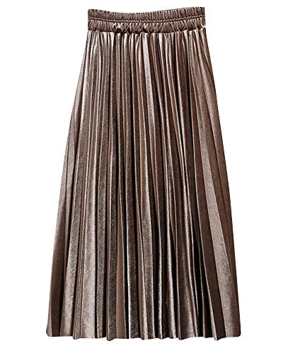 Women's Long Skirt Stylish and Comfortable High Waist Loose Retro Gold Velvet Pleated Skirt Khaki